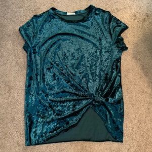 Emerald green velvet top with faux knot - large